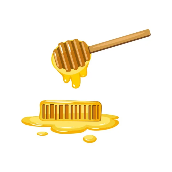 Zoete Honing Kammen Dipper Witte Achtergrond — Stockvector