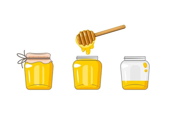 Potten Zoete Honing Dipper Witte Achtergrond — Stockvector