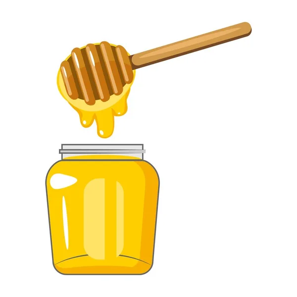 Pot Zoete Honing Dipper Witte Achtergrond — Stockvector