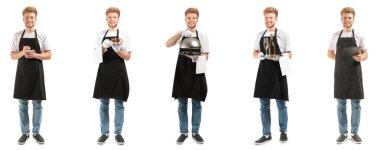 Beyaz tenli yakışıklı garsonlar.