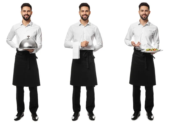 Set Handsome Waiter Isolated White — Stock Photo, Image