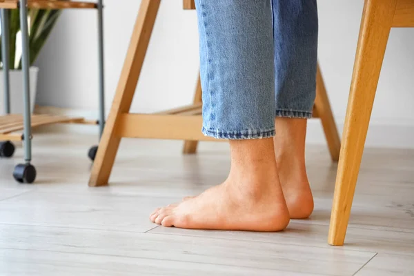 Barefoot Legs Young Man Sitting Home Closeup — Stock Photo, Image