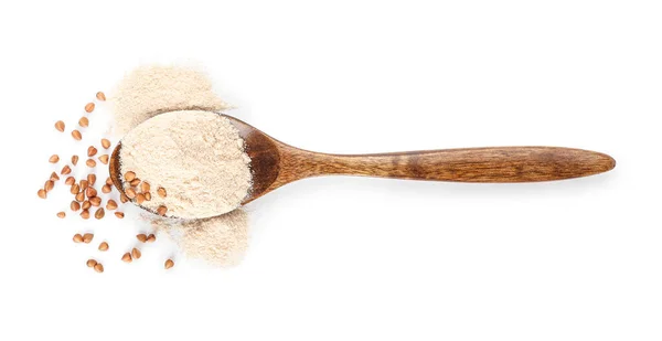 Spoon Flour Buckwheat Grains White Background — Stock Photo, Image