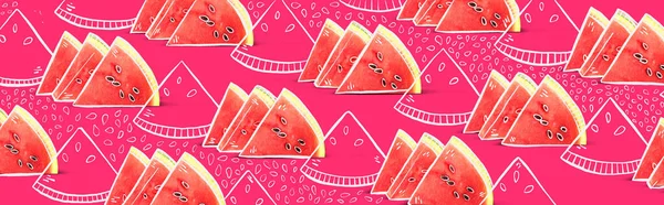 Many Slices Ripe Watermelon Pink Background — Stock Photo, Image
