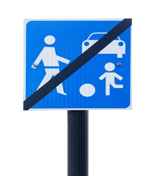 Verkehrszeichen Ende Der Fußgängerzone Isoliert Auf Weiß — Stockfoto