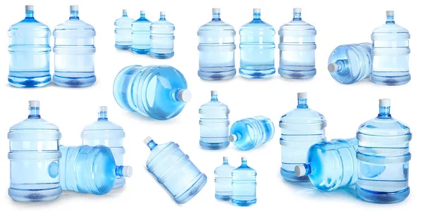 Set Aus Vielen Flaschen Sauberen Wassers Isoliert Auf Weiß — Stockfoto