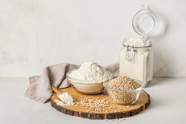 Bowls Wheat Flour Light Background — Stock Photo, Image