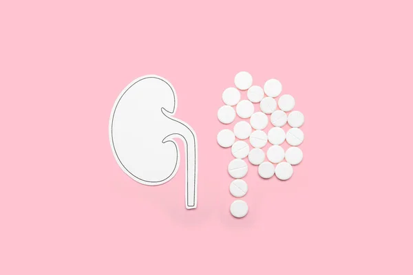 Paper Kidney Pills Pink Background — Stock Photo, Image