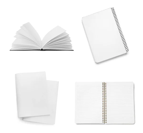 Λευκά Βιβλία Και Σημειωματάρια Που Απομονώνονται Στα Λευκά — Φωτογραφία Αρχείου