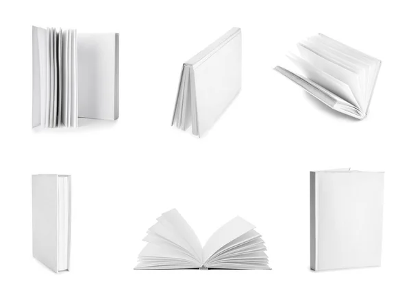 Elszigetelt Fehér Üres Könyvek — Stock Fotó