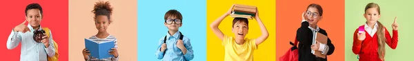 Group Cute Little Schoolchildren Colorful Background — Stock Photo, Image