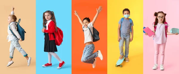 Set Cute Schoolchildren Colorful Background — Stock Photo, Image