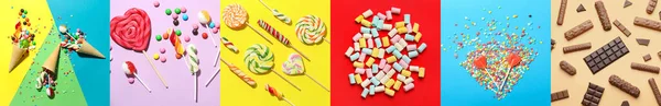 Collage Many Different Candies Sweets — Stock Photo, Image