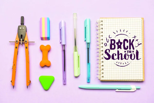 Notebook Text Back School Stationery Color Background — Stock Photo, Image