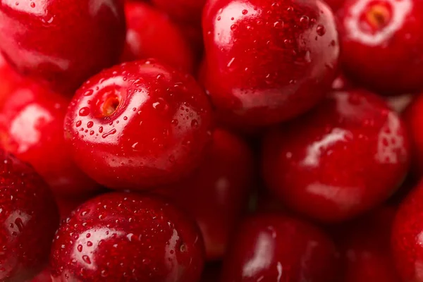 Sweet Ripe Cherries Water Drops Background Closeup — Stock Photo, Image