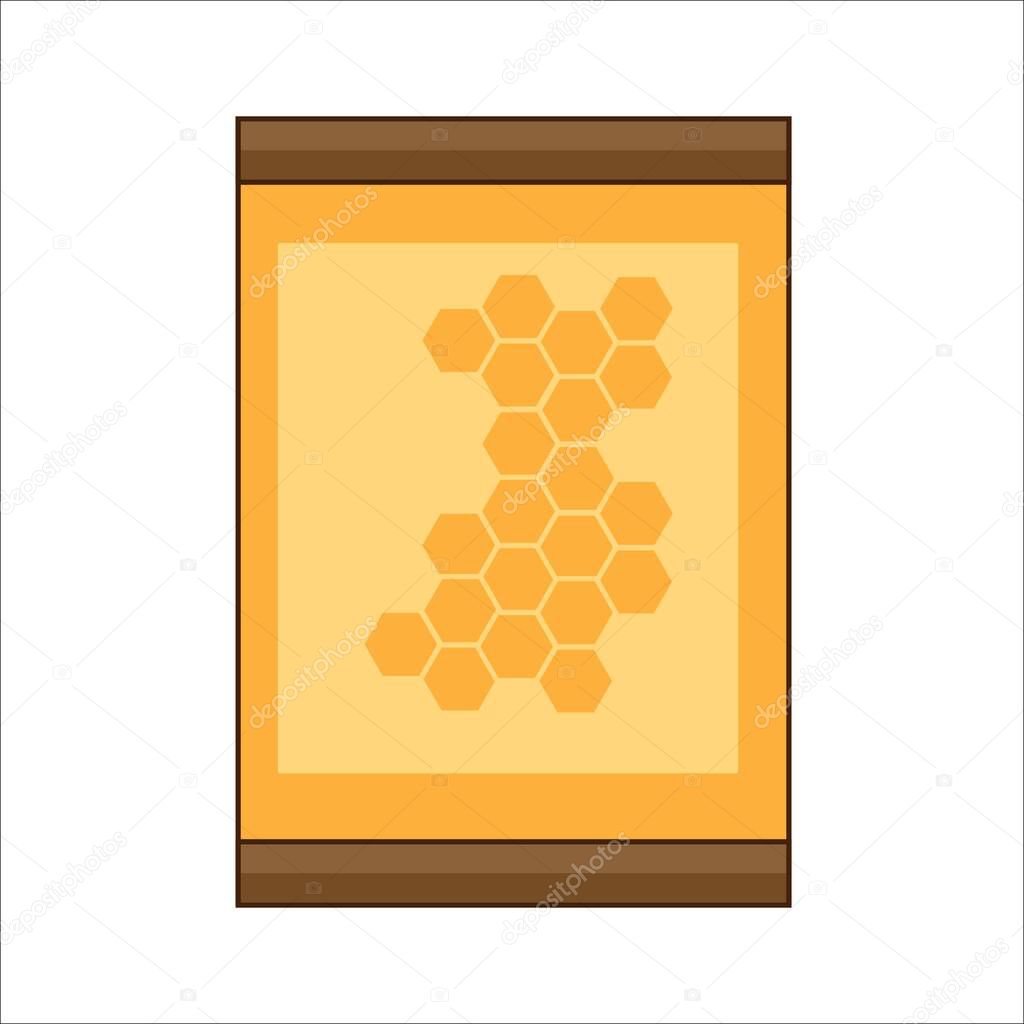 Honey frame with combs on white background