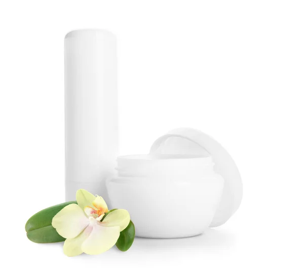 Natural Lip Balms Orchid Flower White Background — Stock Photo, Image