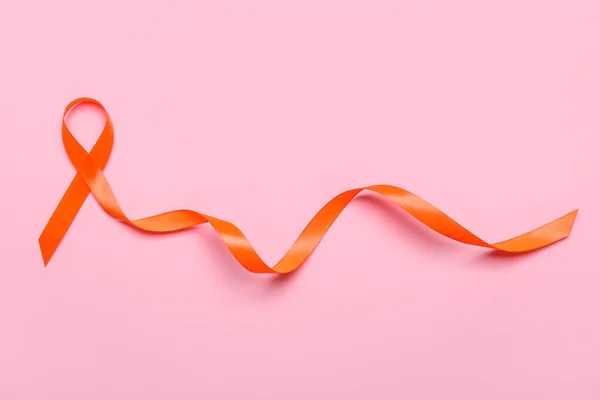 Orange Medvetenhet Band Rosa Bakgrund Koncept För Njurcancer — Stockfoto