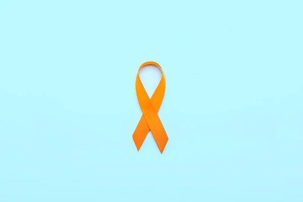 Ruban Sensibilisation Orange Sur Fond Bleu Concept Cancer Rein — Photo