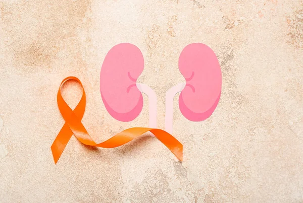 Orange Awareness Ribbon Paper Kidneys Grunge Background — Stock Photo, Image