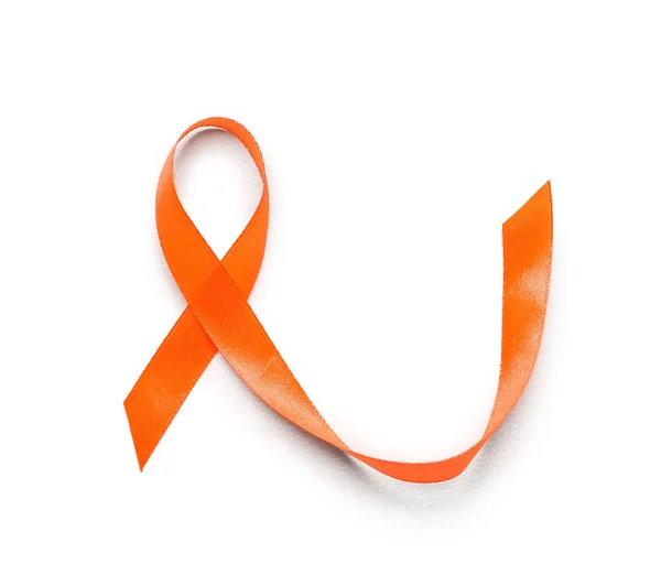 Orange Awareness Ribbon White Background Kidney Cancer Concept — Stockfoto