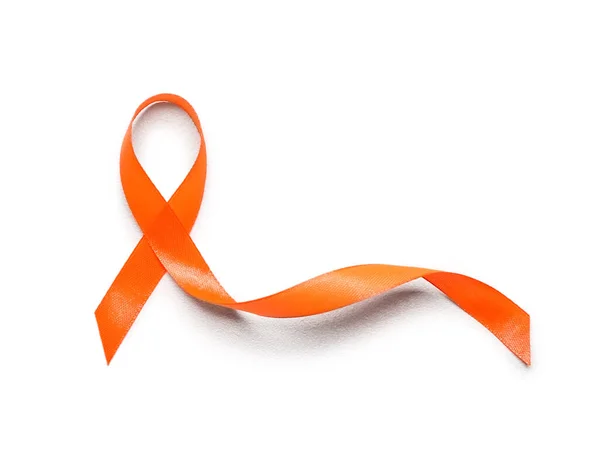 Orange Awareness Ribbon White Background Kidney Cancer Concept — Stockfoto