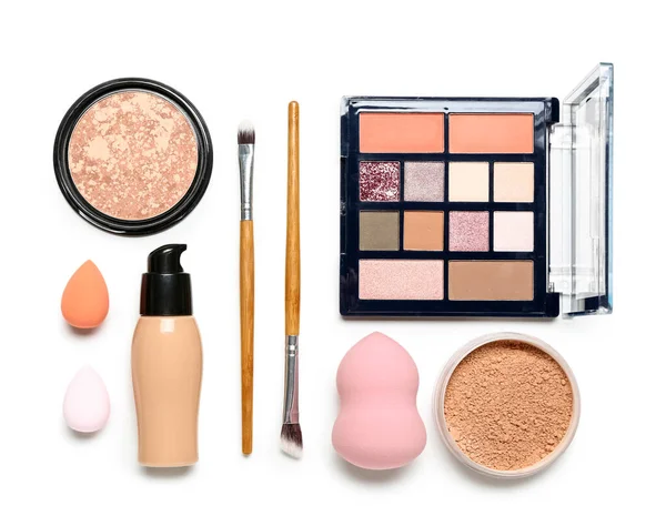 Set Van Verschillende Cosmetica Accessoires Witte Achtergrond — Stockfoto