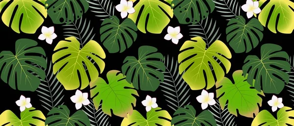 Différentes Feuilles Tropicales Sur Fond Sombre — Image vectorielle