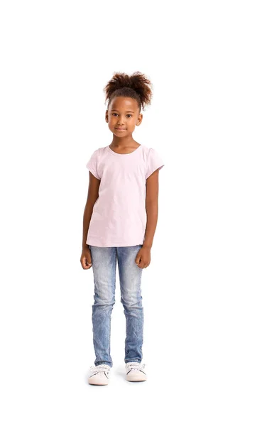 Little African American Girl Shirt White Background — Stock Photo, Image