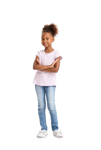 Petite Fille Afro Américaine Shirt Sur Fond Blanc — Photo