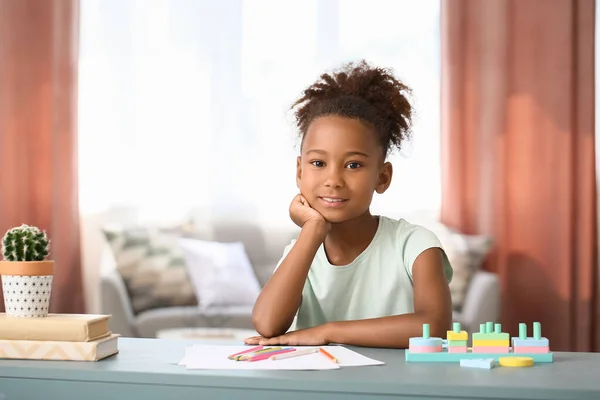 Little African American Girl Sitting Home — Stock Photo, Image