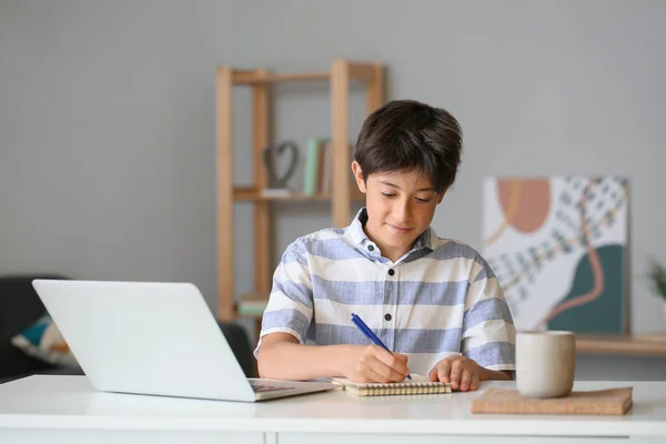 Teenage Boy Writing Notebook Home — Stock Photo, Image