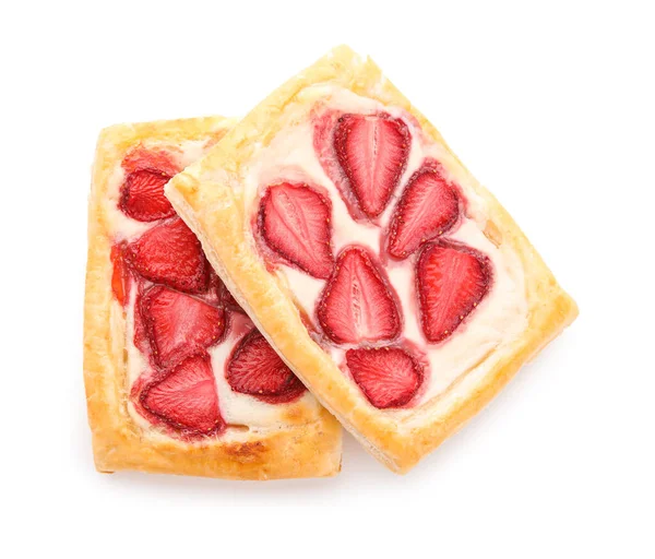 stock image Strawberry puff pastries on white background