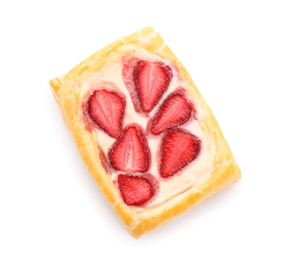 Strawberry Puff Pastry White Background — Stock Photo, Image