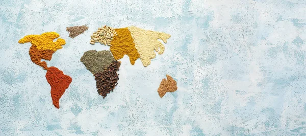 World Map Made Spices Light Blue Background Space Text — Stock Photo, Image