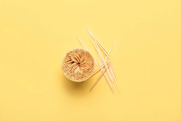 Holder Toothpicks Yellow Background — Stock Photo, Image