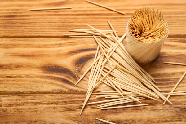Holder Toothpicks Wooden Background — Stock Photo, Image
