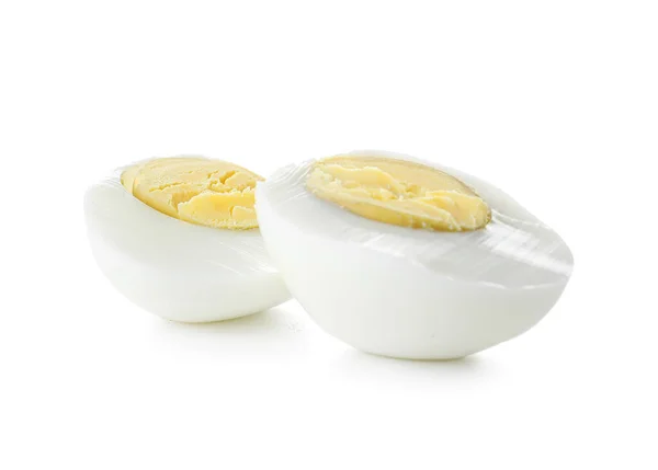 Halves Boiled Chicken Egg White Background — Stock Photo, Image