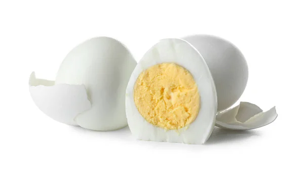 Boiled Chicken Eggs Shell White Background — Stock Photo, Image