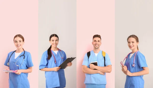 Set Van Medische Studenten Kleurrijke Achtergrond — Stockfoto