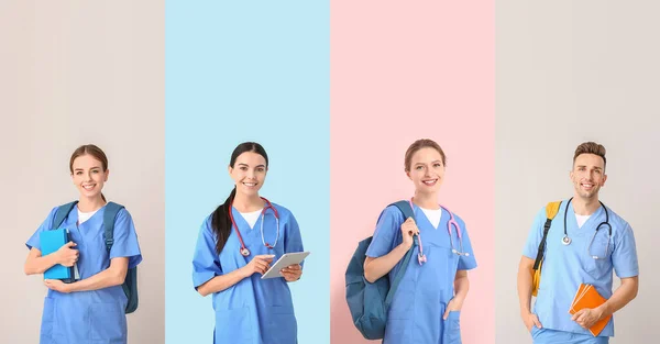 Set Studenti Medicina Sfondo Colorato — Foto Stock