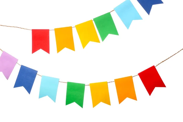 Bandeiras Festivas Coloridas Bunting Fundo Branco — Fotografia de Stock