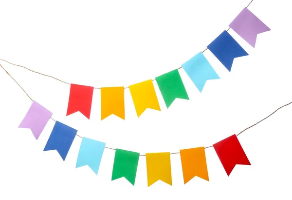 Banderas Banderines Festivos Coloridos Sobre Fondo Blanco — Foto de Stock
