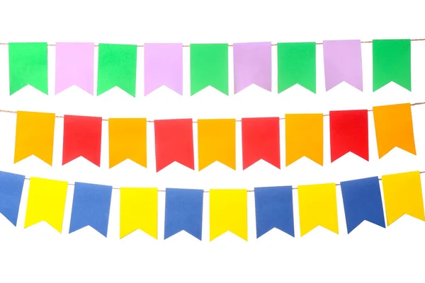 Kolorowe Flagi Świąteczne Bunting Białym Tle — Zdjęcie stockowe