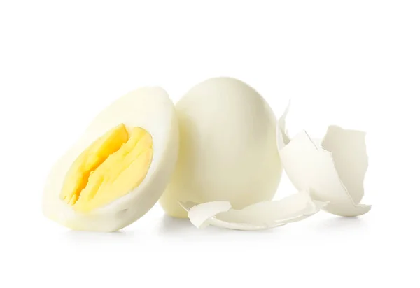 Boiled Chicken Eggs Shell White Background — Stock Photo, Image