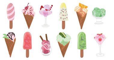 Beyaz arka planda bir sürü farklı dondurma