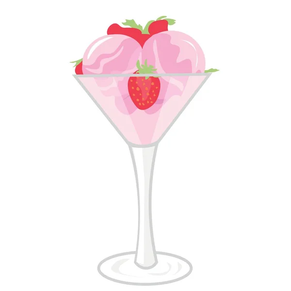 Sweet Strawberry Ice Cream Glass White Background — Stock Vector