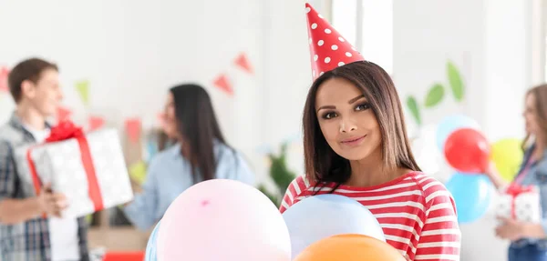Mulher Bonita Com Balões Festa Aniversário — Fotografia de Stock