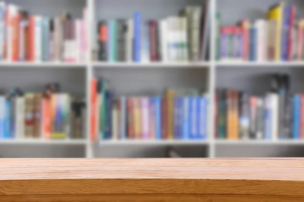 Empty Wooden Table Modern Library — Stock Photo, Image