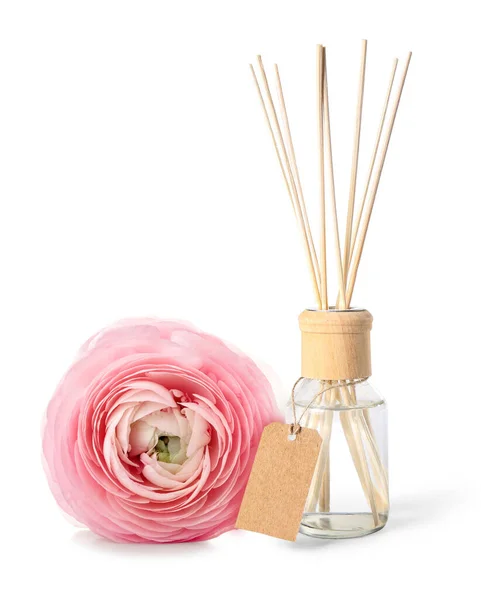 Reed Diffuser Ranunculus Flower White Background — Stock Photo, Image
